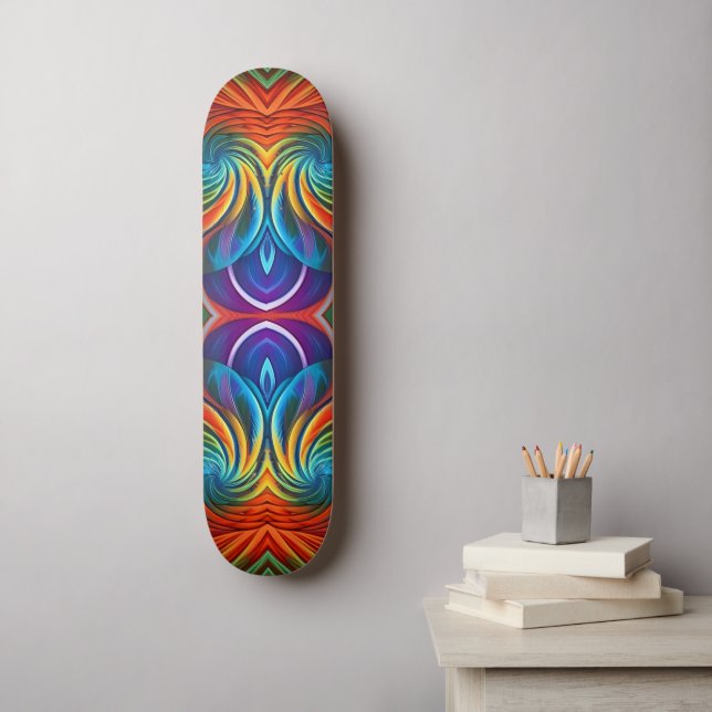 Skateboard Tourbillon coloré en plume (Art mural)