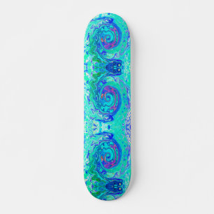 Skateboard Tourbillon Liquide Bleu et Vert Groovy Abstrait Oc