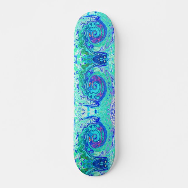 Skateboard Tourbillon Liquide Bleu et Vert Groovy Abstrait Oc (Devant)