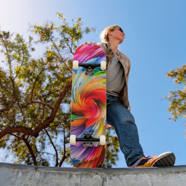 Skateboard Tourbillon Moderne Abstrait Arc-en-Ciel Vibrant (Extérieur 1)