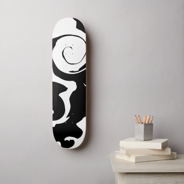 Skateboard Tourbillon noir et Marbre blanc moderne (Art mural)