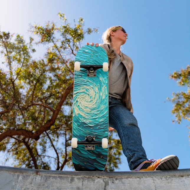 Skateboard Tourbillon océan turquoise abstrait (Extérieur 1)