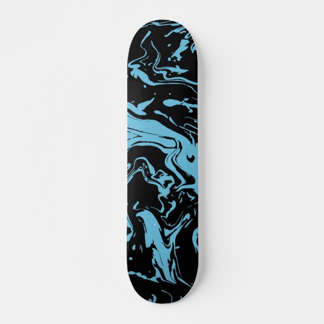 Skateboard Tourbillons abstraits de peinture fluide bleue et  (Devant)