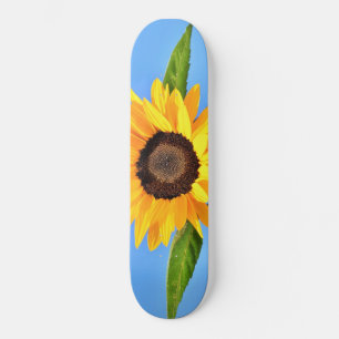 Skateboard Tournesol jaune contre soleil sur ciel bleu - été