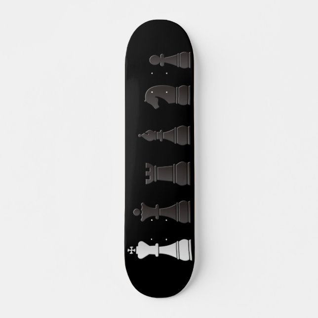 Skateboard Tout l'un blanc noir, pièces d'échecs (Devant)