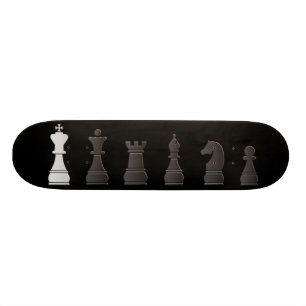 Skateboard Tout l'un blanc noir, pièces d'échecs