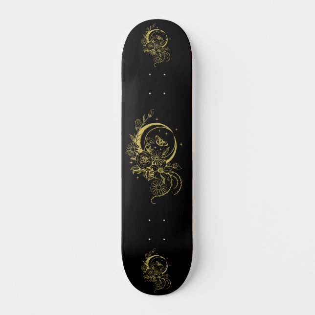 Skateboard Trendy Tattoo Style Floral Crescent Moon Deck (Recto)