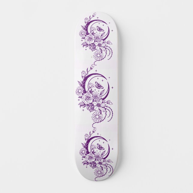 Skateboard Trendy Tattoo Style Floral Crescent Moon Deck (Recto)