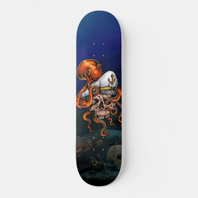 Skateboard Trésor de crâne de capitaines de pieuvre océanique (Recto)