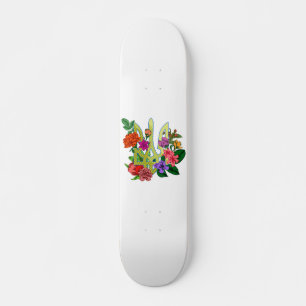 Skateboard trident tryzub de l'héraldique ukrainienne fleurs
