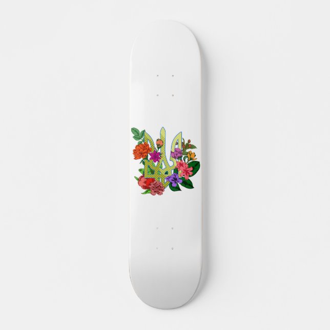 Skateboard trident tryzub de l'héraldique ukrainienne fleurs  (Devant)