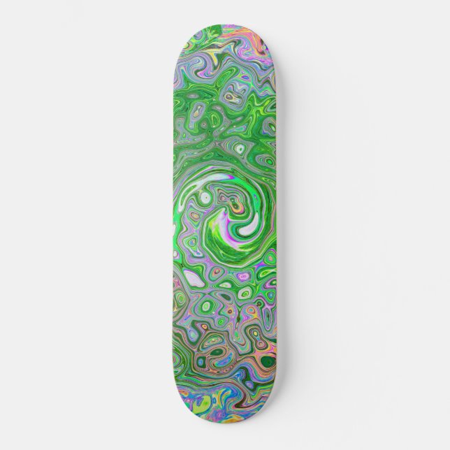 Skateboard Trippy Lime Vert et rose Abstrait Retro Swirl (Recto)