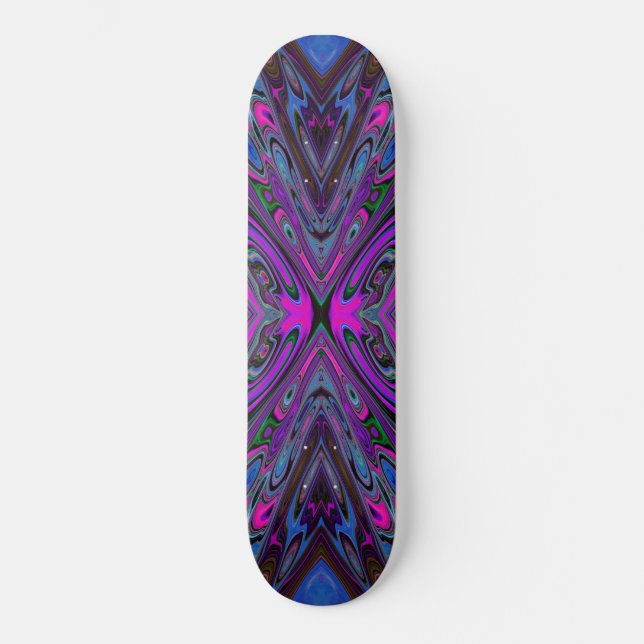 Skateboard Trippy Magenta, Bleu et Vert Papillon Abstrait (Recto)