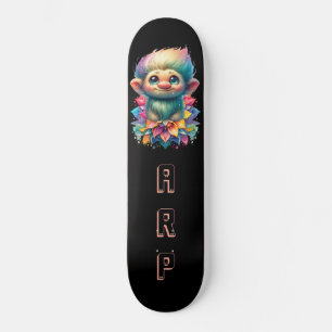 Skateboard *~* Troll AP89 Hippie Neon Noir Initiales Fleur