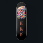 Skateboard *~* Troll doux AP89 Initiales noir néon Fleur<br><div class="desc">(Code de recherche AP89 pour les articles Troll et AP88 pour les articles de thème médiéval ) Transfert facile vers d'autres produits Zazzle. Patinage arrière - plan NOIR. Les couleurs NEON viennent juste de faire apparaître les images TROLL et les LETTRES. Customisez / Personnalisez vos INITIALES / MONOGRAM. Whimsical Mignonne...</div>