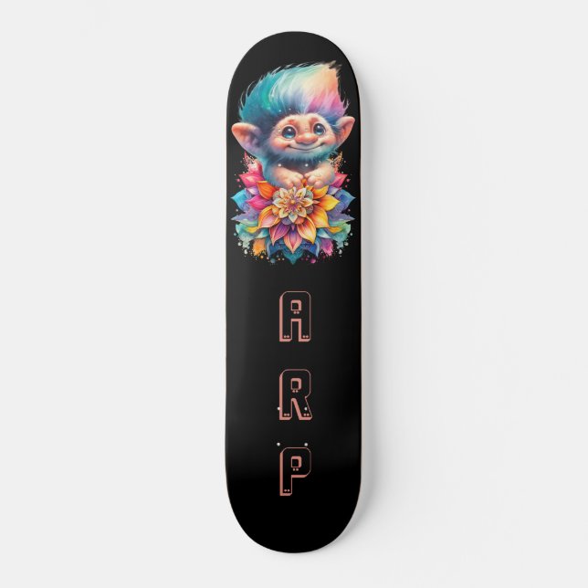 Skateboard *~* Troll Floral Sweet AP89 Initiales Neon Arc-en- (Recto)