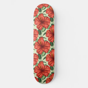 Skateboard Tropical floral seamless pattern red flowers