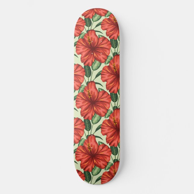 Skateboard Tropical floral seamless pattern red flowers (Recto)