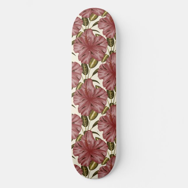 Skateboard Tropical flowers seamless pattern | red flowers (Recto)