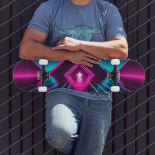Skateboard Tunnel de pyramide lumineuse synthwave néon scienc
