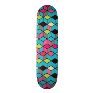 Skateboard Turqouise et Motif de cubes roses