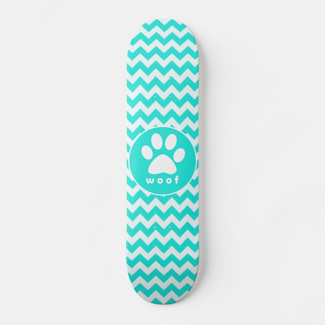 Skateboard Turquoise, Aqua Color Chevron ; Empreinte de patte (Recto)
