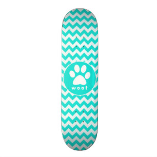 Skateboard Turquoise, Aqua Color Chevron ; Empreinte de patte