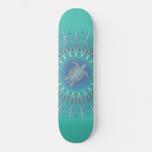 Skateboard Turquoise argentée Turquoise Mandala