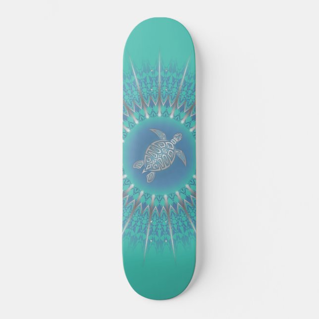 Skateboard Turquoise argentée Turquoise Mandala (Recto)