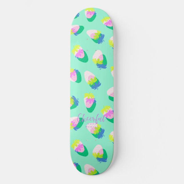 Skateboard Turquoise aux fraises (Recto)
