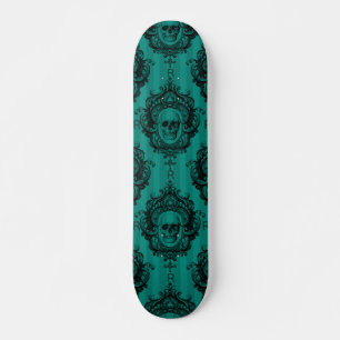Skateboard Turquoise crâne gothique et monogramme personnalis