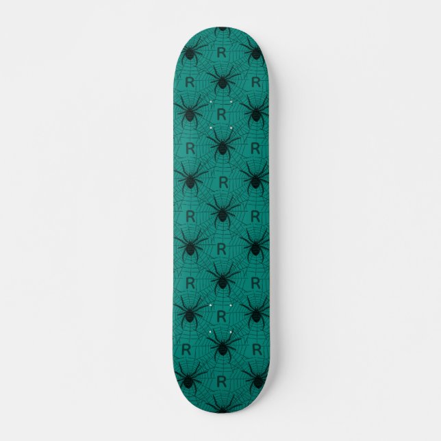 Skateboard Turquoise Éffrayant Spider personnalisé Monogramme (Devant)