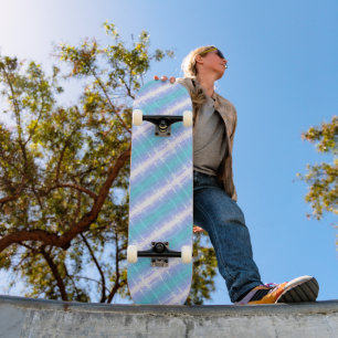 Skateboard Turquoise et rayures violet clair 