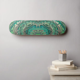 Skateboard Turquoise Fractal Paua Abalone Shell Thème Nautiqu