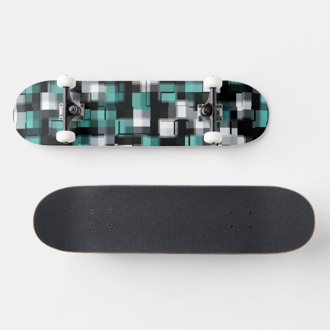 Skateboard Turquoise Vert Bleu Noir Blanc Tendance Motif Plai (Horz)
