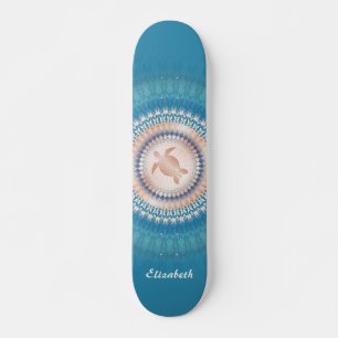 Skateboard Turtle rose Gold Turquoise Mandala Monogramme