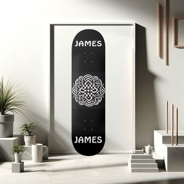 Skateboard Typographie moderne Art celtique noir et blanc Fun (Modern Typography Black and White Celtic Art Funky Skateboard)