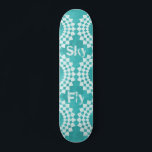Skateboard Typographie moderne Fly Sky Blue Mandala<br><div class="desc">Flly Sky typographie moderne bleu mandala skateboard. Patinage cool moderne avec motif bleu ciel et mandalas blanches. Il s´agit d´un design lumineux inspiré des belles couleurs du ciel.</div>