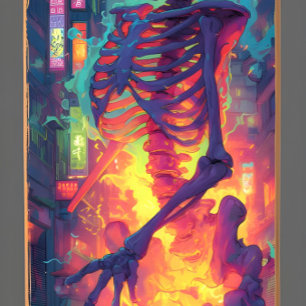 Skateboard Ukiyo-E Skeleton Electric Graffiti Art   Fant fonc