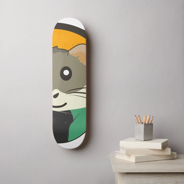 Skateboard Un mignon hamster en caricature avec une écharpe m (Art mural)