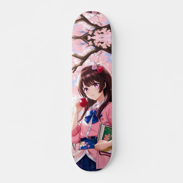 Skateboard Une Anime Japonaise Sous Un Arbre De Fleur De Ceri (Devant)