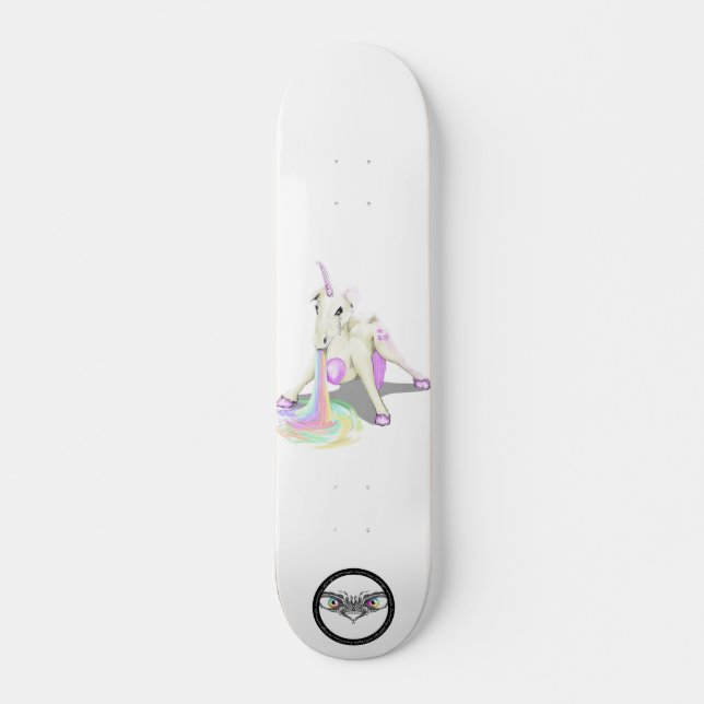 Skateboard Unicorn poule arc-en-ciel étoiles violet (Devant)