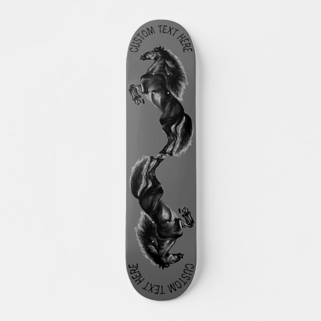 Skateboard Upright Black Wild Horse - Black& White Drawing - (Devant)