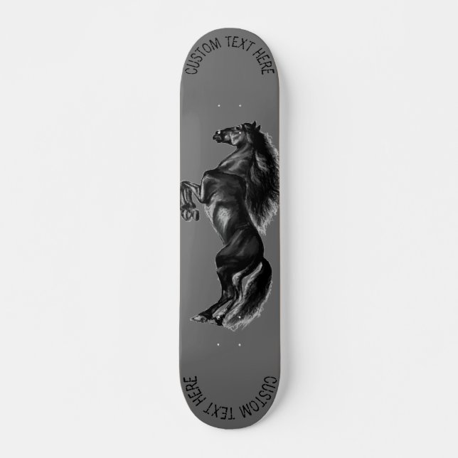 Skateboard Upright Black Wild Horse - Drawing - Add Your Text (Devant)