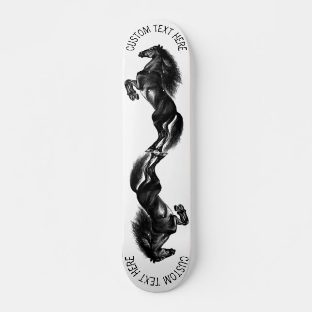 Skateboard Upright Black Wild Horses Drawing  Add Text / Name (Devant)