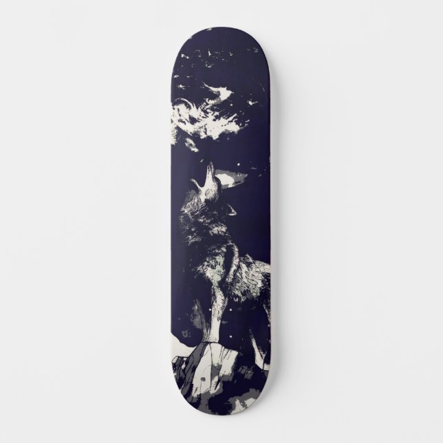 Skateboard Urbain Street Art Inspiré Loup Gris Howling Large (Recto)
