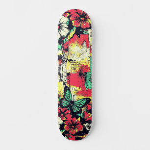 Skateboard Urban Street Art Inspirée Girl Floral Papillon