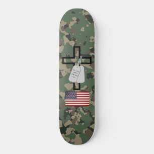 Skateboard USA Camo Military Dog Tags Cross Some Gave All