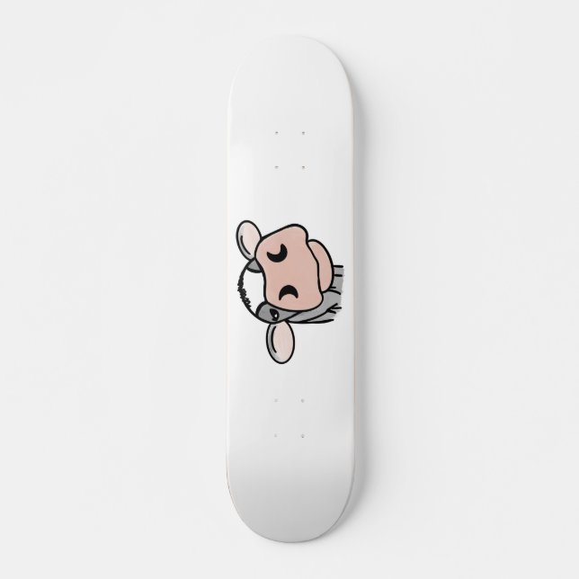 Skateboard vache de dessin animé noir blanc rose baiser gris  (Devant)