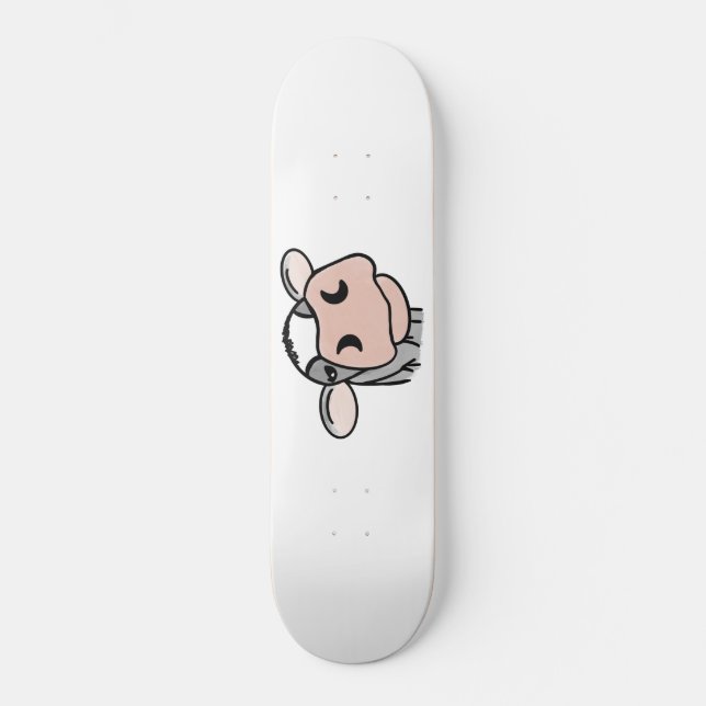 Skateboard vache de dessin animé noir blanc rose baiser gris  (Recto)